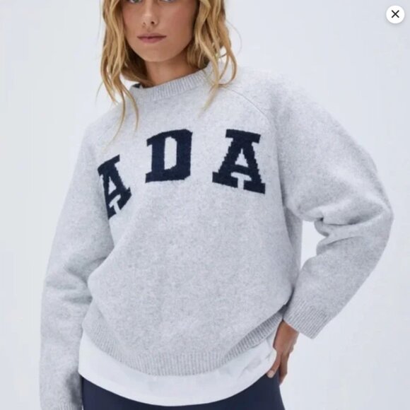 NWT! Adanola ADA Oversized Knit Sweatshirt - Light Grey Melange w/ Navy - Picture 4 of 4